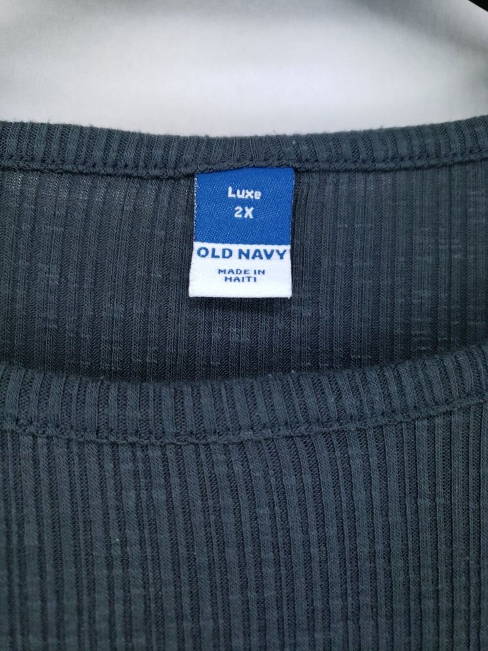 2 Old Navy Luxe Womens 2X Ribbed Knit Top Short Sleeve Crew Neck Green & Gray - Picture 9 of 12